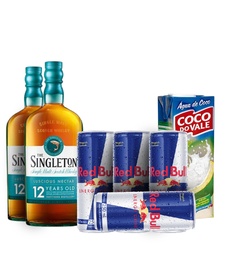 Kit Whisky Singleton Dufftown 12 Anos 750ml, Energético Red Bull 250 ML e Água de Coco do Vale 1lt