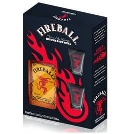 KIT LICOR CANELA FIREBALL 750ML C/ 2 COPOS DE SHOT